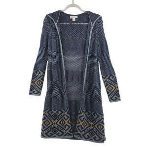 Christopher & Banks Geometric Hooded Open Front Boho Long Cardigan Womens S